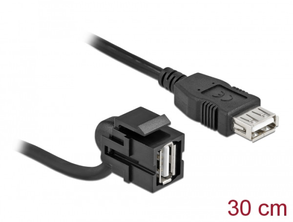 DeLOCK Keystone Modul USB 2.0 A Buchse 110° > USB 2.0 A Buchse mit Kabel schwarz (86869)