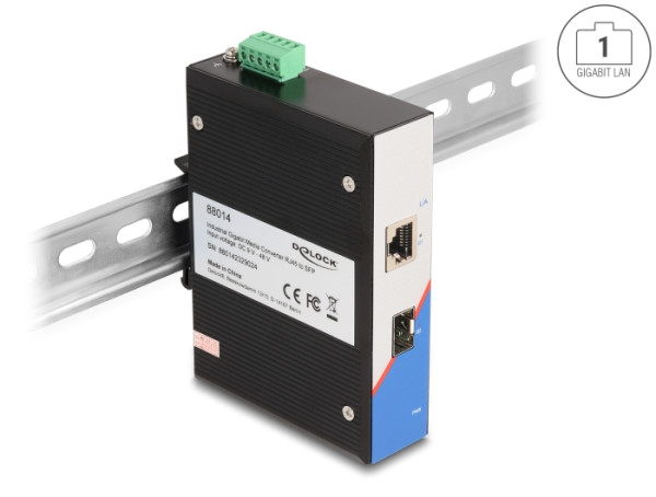 DeLOCK Industrie Gigabit Medienkonverter RJ45 zu SFP für Hutschiene (88014)