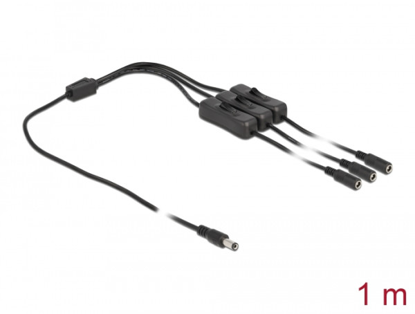DeLOCK Kabel DC 5,5 x 2,1 mm Stecker zu 3 x DC Buchse mit Schalter 1 m (86795)