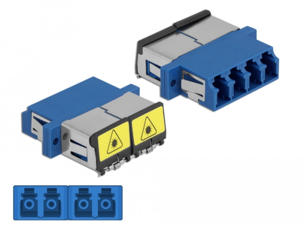 DeLOCK LWL Kupplung mit Laserschutzklappe LC Quad Buchse zu LC Quad Buchse Singlemode blau (86903)