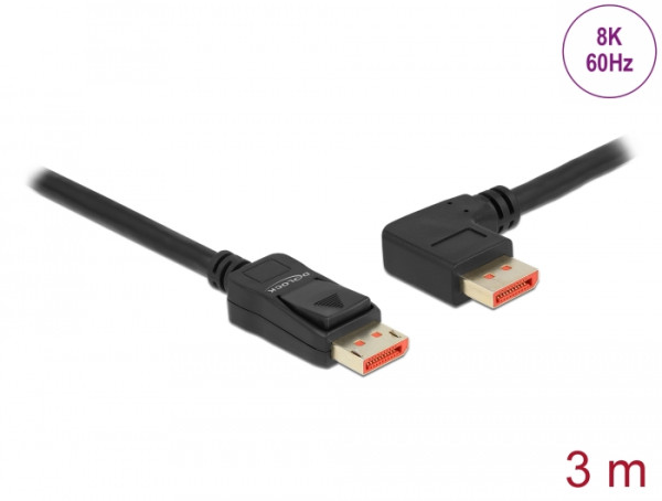 DeLOCK DisplayPort Kabel Stecker gerade zu Stecker 90° links gewinkelt 8K 60 Hz 3 m (87048)