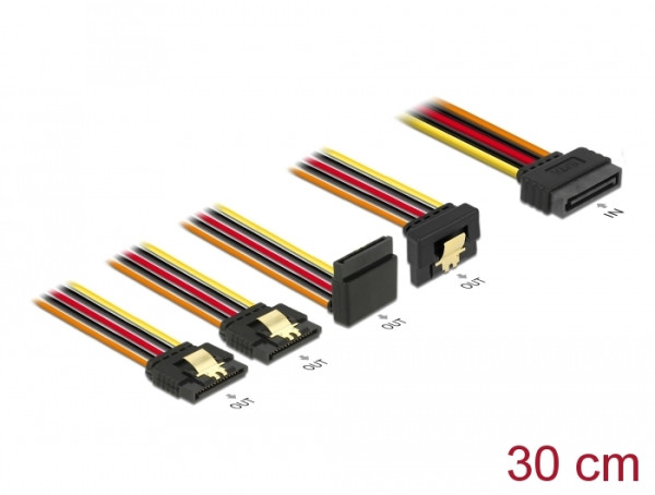 DeLOCK 60148 SATA-Kabel 0,3 m SATA 15-Pin 4 x SATA 15-Pin Beige, Orange, Rot, Gelb (60148)