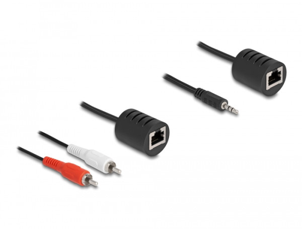 DeLOCK Stereo Audio Extender RJ45 Buchse zu 3,5 mm Klinkenstecker und RJ45 Buchse zu 2 x Cinch Stecker Cat.5 bis 50 m Set 2 Stück (87859)