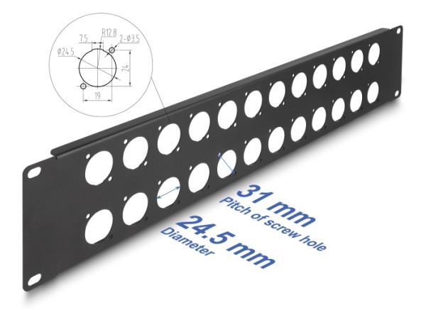 DeLOCK 19″ D-Typ Patchpanel 24 Port 2 HE schwarz (88055)
