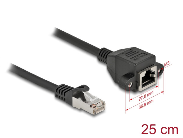 DeLOCK Netzwerk Verlängerungskabel S/FTP RJ45 Stecker zu RJ45 Buchse Cat.6A 25 cm schwarz (86998)