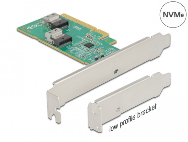 DeLOCK PCI Express 4.0 x8 Karte zu 2 x intern SFF-8654 4i NVMe - Bifurcation - Low Profile Formfaktor (90076)