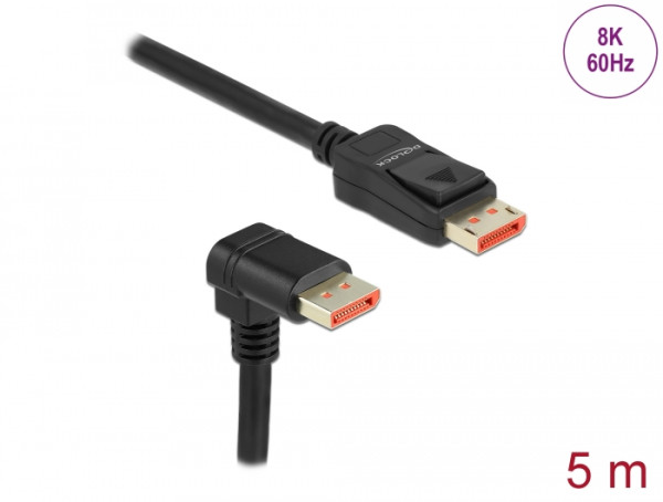 DeLOCK DisplayPort Kabel Stecker gerade zu Stecker 90° unten gewinkelt 8K 60 Hz 5 m (87053)