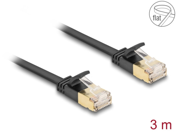 DeLOCK RJ45 Netzwerkkabel Cat.6A Stecker zu Stecker mit robuster Rastnase und Cat.7 Rohflachbandkabel U/FTP 3 m schwarz (80347)
