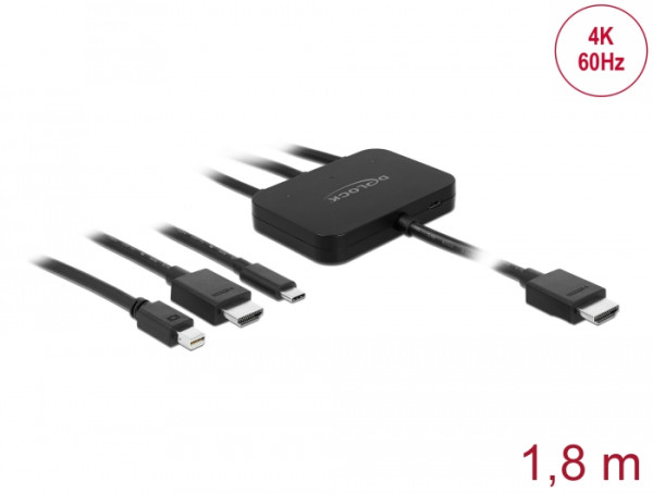 DeLOCK 85830 Videokabel-Adapter HDMI Typ A Standard HDMI + Mini DisplayPort + USB Type-C Schwarz (85830)