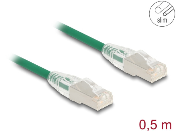 DeLOCK RJ45 Netzwerkkabel Cat.6A Stecker zu Stecker mit gebogener Rastnase U/FTP Slim 0,5 m grün (80364)