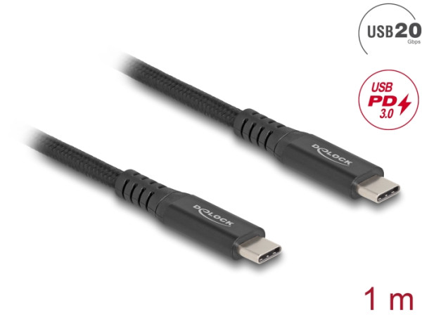DeLOCK USB 20 Gbps Kabel USB Type-C Stecker zu Stecker PD 3.0 100 W E-Marker 1 m schwarz Metall (80024)