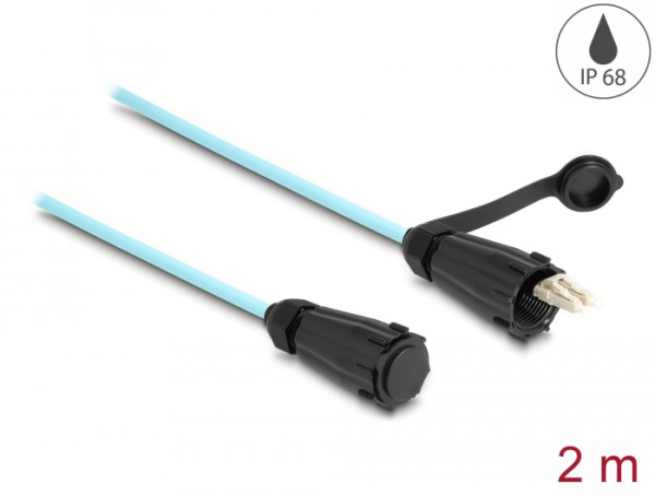 DeLOCK LWL Kabel LC Duplex zu LC Duplex mit Verschlusskappe Multimode OM3 IP68 staub- und wasserdicht 2 m (87889)