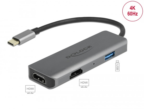 DeLOCK USB Type-C zu Dual HDMI Adapter mit 4K 60 Hz und USB Port (87780)
