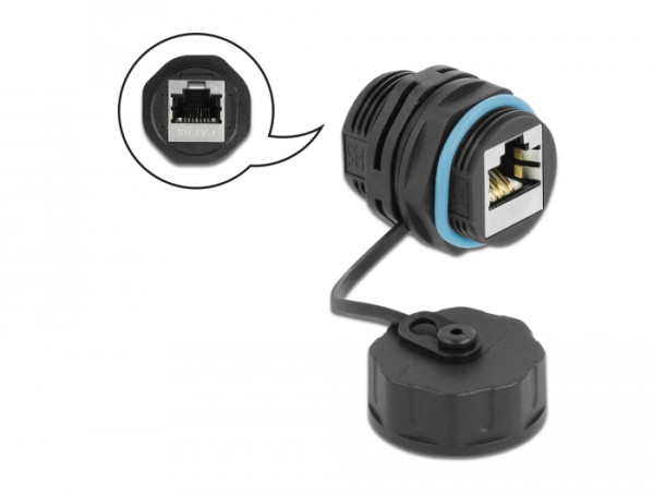 DeLOCK Kabelverbinder RJ45 Buchse zu RJ45 Buchse Cat.6A mit Verschlusskappe wasserfest (86695)
