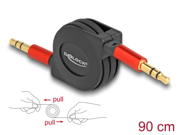 DeLOCK Audio Aufrollkabel 3,5 mm 3 Pin Klinkenstecker zu Klinkenstecker 90 cm (85369)