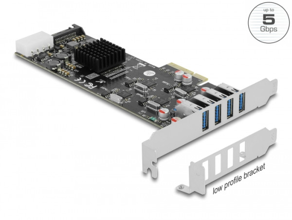 DeLOCK PCI Express x4 Karte zu 4 x extern SuperSpeed USB USB 3.2 Gen 1 USB Typ-A Buchse Quad Channel - Low Profile Formfaktor (89008)