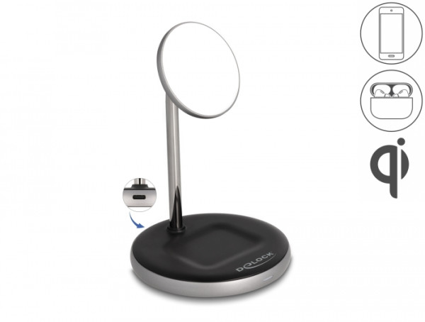 DeLOCK Wireless Charger 2 in 1 mit 5 W / 7,5 W / 10 W / 15 W - Qi (66468)