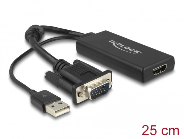 DeLOCK 0.25m VGA+USB2.0-A/HDMI 0,25 m VGA D-Sub + USB Schwarz (62668)