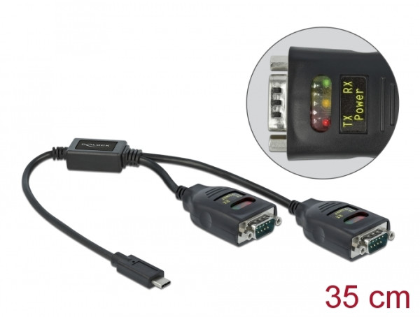 DeLOCK Adapter USB Type-C zu 2 x Seriell RS-232 DB9 mit 15 kV ESD Schutz (90494)