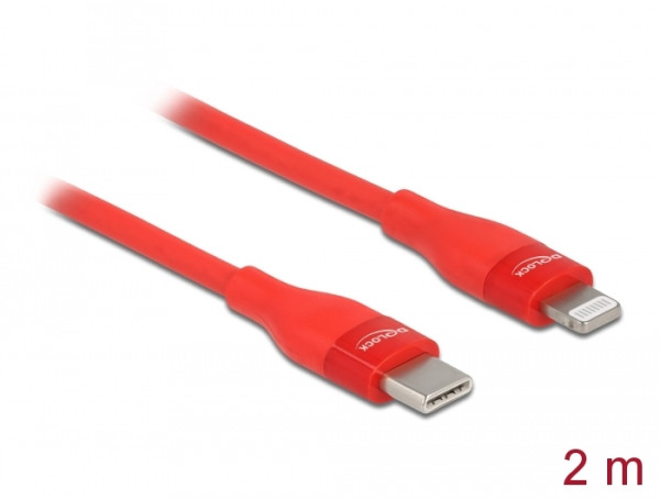 DeLOCK Daten- und Ladekabel USB Type-C zu Lightning für iPhone, iPad und iPod rot 2 m MFi (86635)