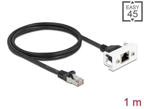 DeLOCK Netzwerk Verlängerungskabel für Easy 45 Modul S/FTP RJ45 Stecker zu RJ45 Buchse Cat.6A 1 m schwarz (87111)