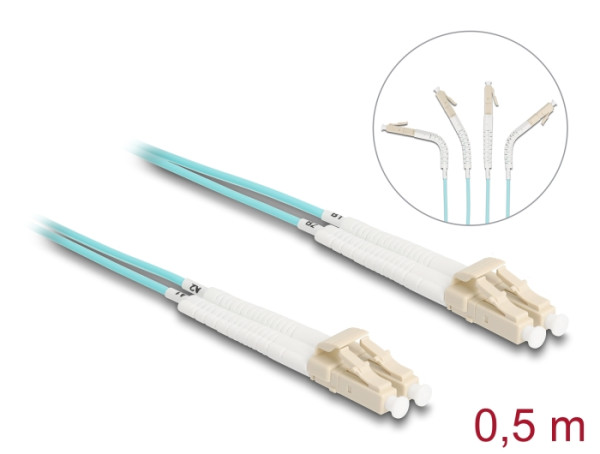 DeLOCK LWL Kabel LC Duplex zu LC Duplex Multimode OM3 winkelbar 0,5 m (88078)