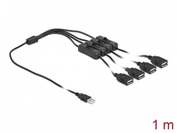 DeLOCK Kabel USB Typ-A Stecker zu 4 x USB Typ-A Buchse mit Schalter 1 m (86805)