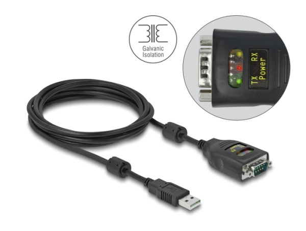 DeLOCK Adapter USB 2.0 Typ-A zu Seriell RS-232 D-Sub 9 Pin 2,5 kV Galvanische Isolation 2 m (64154)