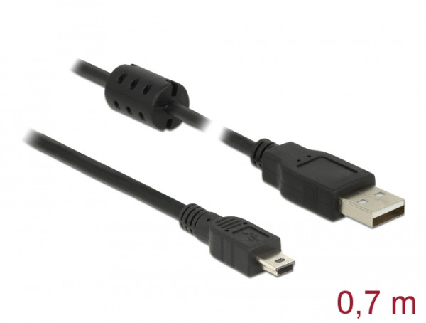 DeLOCK USB 2.0-A / USB mini-B 5pin - 0.70m USB Kabel 0,70 m USB A Mini-USB B Schwarz (82396)