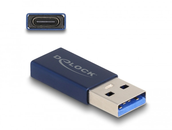 DeLOCK USB 10 Gbps Adapter USB Typ-A Stecker zu USB Type-C Buchse aktiv blau (60049)