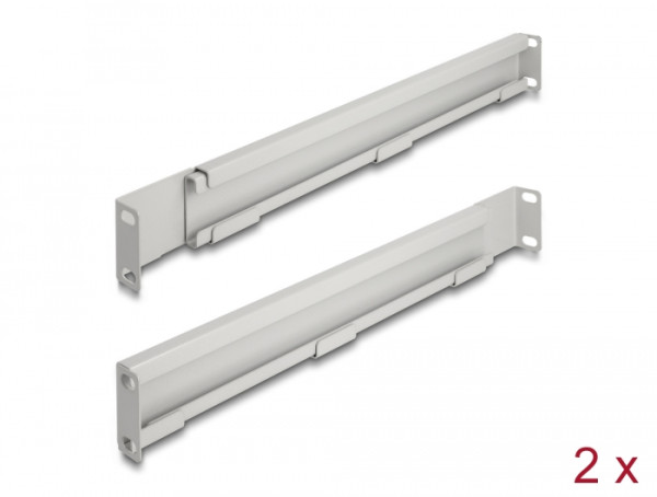 DeLOCK 19″ Tragschiene längenverstellbar 368 - 600 mm für Netzwerkschrank 1 HE grau 2 Stück (66886)