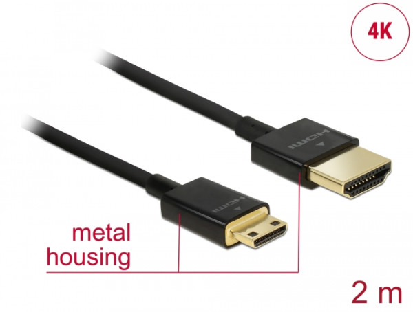 DeLOCK HDMI-A/HDMI Mini-C, 2 m HDMI-Kabel HDMI Typ A Standard HDMI Type C Mini Schwarz (84778)
