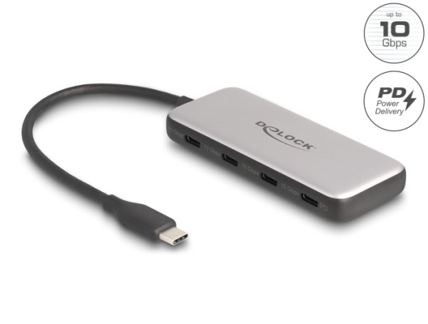 DeLOCK USB 10 Gbps USB Type-C Hub mit 4 x USB Type-C Buchse und PD 85 Watt (64261)