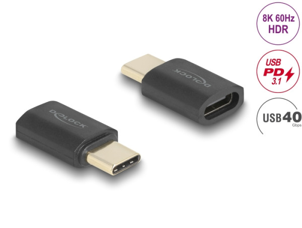DeLOCK USB Adapter 40 Gbps USB Type-C PD 3.1 240 W Stecker zu Buchse Portschoner 8K 60 Hz (60237)