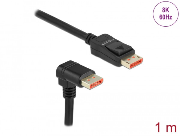 DeLOCK DisplayPort Kabel Stecker gerade zu Stecker 90° unten gewinkelt 8K 60 Hz 1 m (87050)