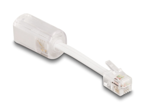 DeLOCK Telefonkabel-Verdrehschutz Adapter RJ10 Stecker zu RJ10 Buchse mit Anschlusskabel 30 mm transparent / weiß (88170)