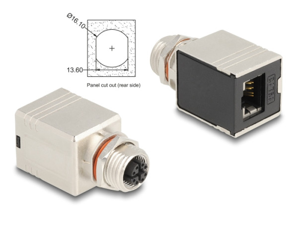 DeLOCK M12 Adapter X-kodiert 8 Pin Buchse zu RJ45 Buchse Cat.6A STP geschirmt gerade (60087)