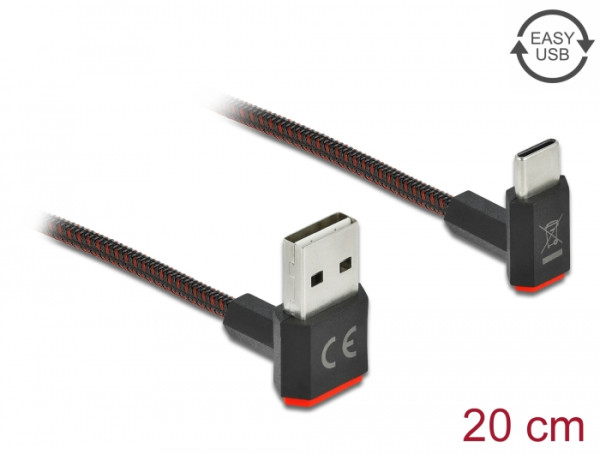 DeLOCK EASY-USB 2.0 Kabel Typ-A Stecker zu USB Type-C Stecker gewinkelt oben / unten 0,2 m schwarz (85274)