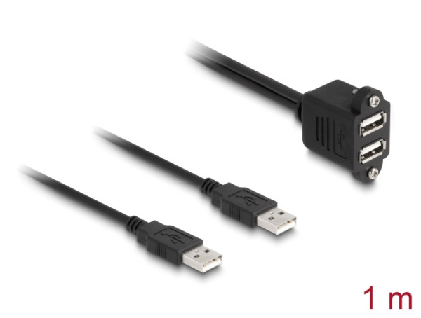DeLOCK USB 2.0 Kabel 2 x USB Typ-A Stecker zu 2 x USB Typ-A Buchse mit Schrauben zum Einbau 1 m schwarz (88105)