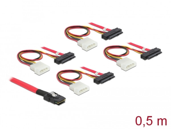 DeLOCK Cable mini SAS 36pin to 4x SAS 29pin SCSI-Kabel Rot 0,5 m (83059)