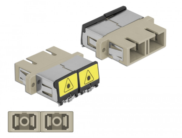 DeLOCK LWL Kupplung mit Laserschutzklappe SC Duplex Buchse zu SC Duplex Buchse Multimode beige (86894)