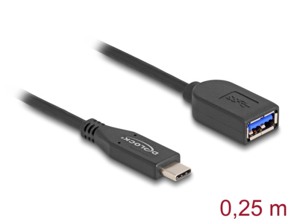 DeLOCK USB 10 Gbps Kabel USB Type-C Stecker zu Typ-A Buchse 25 cm koaxial (60567)