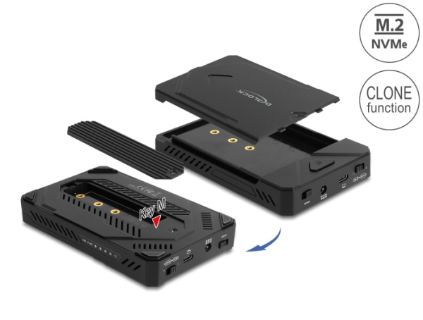 DeLOCK USB Type-C Gehäuse für 1 x M.2 NVMe SSD + 1 x 2.5″ SATA SSD / HDD mit Klon Funktion (42020)