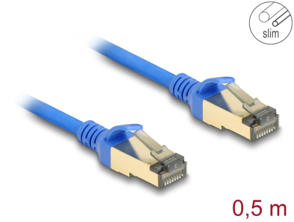 DeLOCK RJ45 Netzwerkkabel Cat.8.1 F/FTP Slim 0,5 m blau (80332)