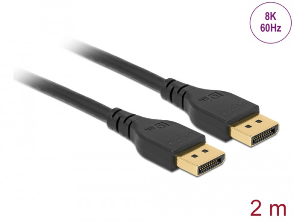 DeLOCK DisplayPort Kabel 8K 60 Hz 2 m DP 8K zertifiziert ohne Einrastfunktion (85910)