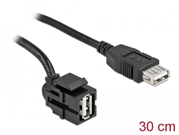 DeLOCK Keystone Modul USB 2.0 A Buchse 250° > USB 2.0 A Buchse mit Kabel schwarz (86870)