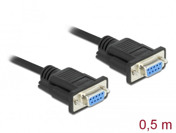 DeLOCK Seriell Kabel RS-232 D-Sub9 Buchse zu Buchse Nullmodem mit schmalem Steckergehäuse 0,5 m (86614)