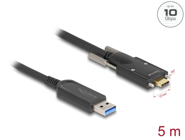 DeLOCK Aktives Optisches Kabel USB 10 Gbps Typ-A Stecker zu USB Type-C Stecker mit Schrauben seitlich 5 m (83200)
