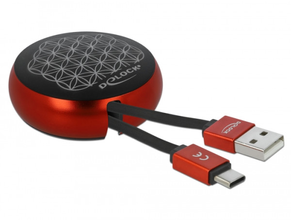 DeLOCK USB 2.0 Aufrollkabel Typ-A zu USB-C™ schwarz / rot (85819)