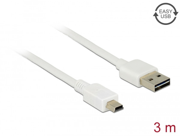 DeLOCK 3m, USB2.0-A/USB2.0 Mini-B USB Kabel USB A Mini-USB B Weiß (85161)